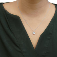 .925 Sterling Silver 1/6 Cttw Blue Diamond Wheel and Spoke Pendant Necklace (Blue Color, I2-I3 Clarity) - 18