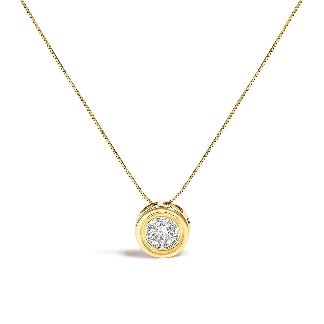 14K Yellow Gold 1 3/8 Cttw Bezel Set Round Champagne Diamond Solitaire 18" Pendant Necklace (Champagne Color, SI2-I1 Clarity)