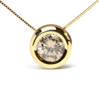 14K Yellow Gold 1 3/8 Cttw Bezel Set Round Champagne Diamond Solitaire 18
