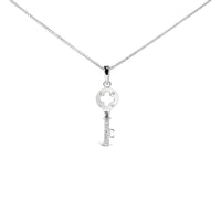 .925 Sterling Silver Diamond Accent Key Pendant Necklace (I-J Color, I2-I3 Clarity) - 18