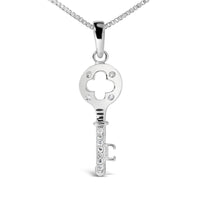 .925 Sterling Silver Diamond Accent Key Pendant Necklace (I-J Color, I2-I3 Clarity) - 18