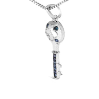 .925 Sterling Silver Blue Diamond Accent Key Pendant Necklace (Blue Color, I2-I3 Clarity) - 18