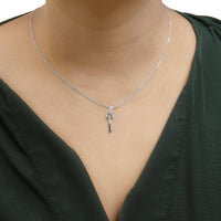 .925 Sterling Silver Blue Diamond Accent Key Pendant Necklace (Blue Color, I2-I3 Clarity) - 18