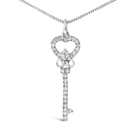 .925 Sterling Silver 1/3 Ctw Diamond Studded Key 18