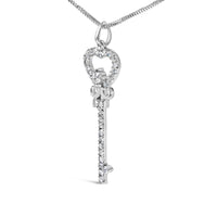 .925 Sterling Silver 1/3 Ctw Diamond Studded Key 18