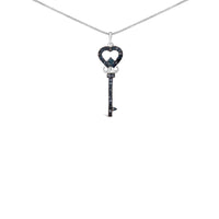 .925 Sterling Silver 1/3 Ctw Blue Diamond Studded Key 18