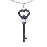 .925 Sterling Silver 1/3 Ctw Blue Diamond Studded Key 18