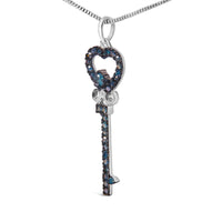 .925 Sterling Silver 1/3 Ctw Blue Diamond Studded Key 18