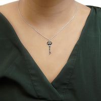 .925 Sterling Silver 1/3 Ctw Blue Diamond Studded Key 18