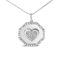 .925 Sterling Silver 5/8 Cttw Diamond Mirror Plate with Heart and Diamond Halo 18