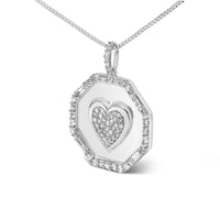 .925 Sterling Silver 5/8 Cttw Diamond Mirror Plate with Heart and Diamond Halo 18