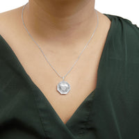 .925 Sterling Silver 5/8 Cttw Diamond Mirror Plate with Heart and Diamond Halo 18