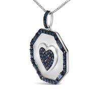.925 Sterling Silver 5/8 Cttw Blue Diamond Mirror Plate with Heart and Diamond Halo 18
