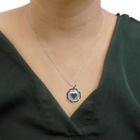 .925 Sterling Silver 5/8 Cttw Blue Diamond Mirror Plate with Heart and Diamond Halo 18