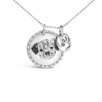 .925 Sterling Silver 1/4 Cttw White and Black Diamond Pitbull Dog Medallion and Charm 18