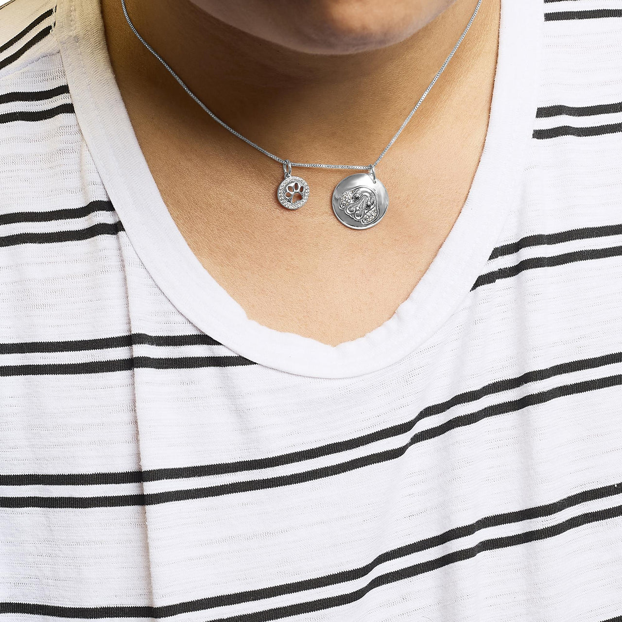.925 Sterling Silver 1/5 Cttw White and Black Diamond Beagle Dog Medallion and Charm 18" Pendant Necklace (I-J Color, I2-I3 Clarity)