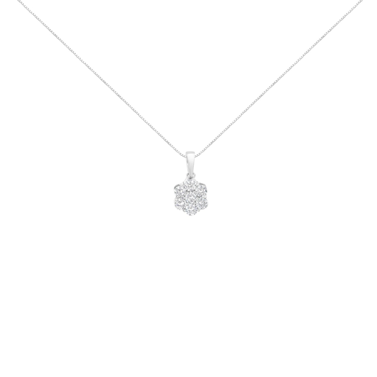 14K White Gold 1 cttw Brilliant Round-Cut Diamond 7 Stone Flower 18" Pendant Necklace (F-G Color, VS1-VS2 Clarity)