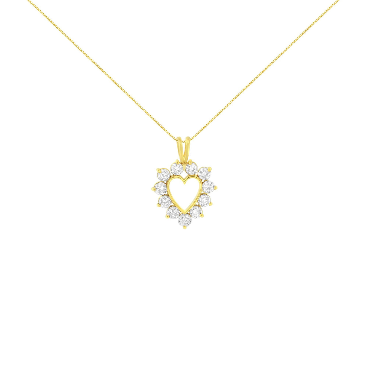 10K Yellow Gold Plated .925 Sterling Silver 1.00 Cttw Diamond Halo Open Heart 18" Pendant Necklace (L-M Color, I1-I2 Clarity)
