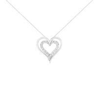 .925 Sterling Silver 1/4 cttw Diamond Open Double Heart 18