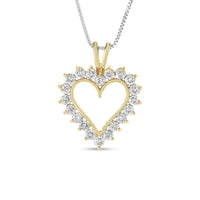 10K Yellow Gold Flash Plated .925 Sterling Silver 1.00 Cttw Round-Cut Diamond Open Heart Pendant 18