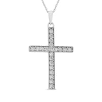 .925 Sterling Silver 3/8 Cttw Round-Cut Diamond Cross 18