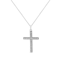 .925 Sterling Silver 3/8 Cttw Round-Cut Diamond Cross 18
