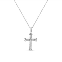 .925 Sterling Silver 1/3 Cttw Round-Cut Diamond Cross 18
