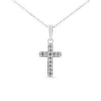 .925 Sterling Silver 1/4 Cttw Prong Set Round-Cut Diamond Cross 18