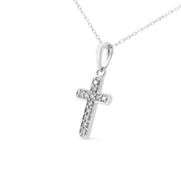.925 Sterling Silver 1/4 Cttw Prong Set Round-Cut Diamond Cross 18