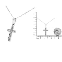 .925 Sterling Silver 1/4 Cttw Prong Set Round-Cut Diamond Cross 18