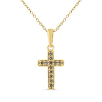10K Yellow Gold Flashed .925 Sterling Silver 1/4 Cttw Champagne Diamond Cross Pendant Necklace (K-L Color, I1-I2 Clarity) - 18
