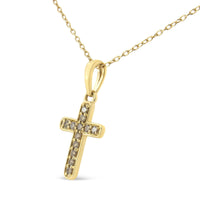10K Yellow Gold Flashed .925 Sterling Silver 1/4 Cttw Champagne Diamond Cross Pendant Necklace (K-L Color, I1-I2 Clarity) - 18