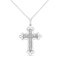 .925 Sterling Silver 1/4 Cttw Round Cut Diamond Art Deco Style Cross 18