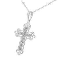 .925 Sterling Silver 1/4 Cttw Round Cut Diamond Art Deco Style Cross 18