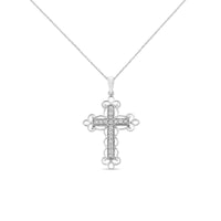 .925 Sterling Silver 1/4 Cttw Round Cut Diamond Art Deco Style Cross 18
