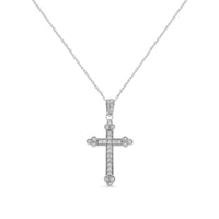 .925 Sterling Silver 1/4 Cttw Prong Set Round-Cut Diamond Cross 18