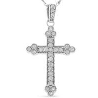 .925 Sterling Silver 1/4 Cttw Prong Set Round-Cut Diamond Cross 18
