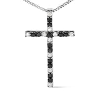.925 Sterling Silver 1/4 Cttw Black and White Diamond Cross 18