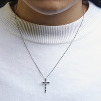 .925 Sterling Silver 1/4 Cttw Black and White Diamond Cross 18