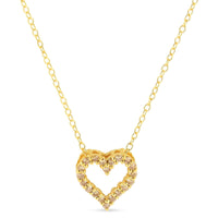 10K Yellow Gold Plated .925 Sterling Silver 1/4 Cttw Champagne Diamond Heart 18