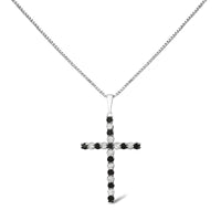 .925 Sterling Silver 1/2 Cttw Alternating Black and White Diamond Cross Pendant Necklace (H-I Color, I2-I3 Clarity) - 18