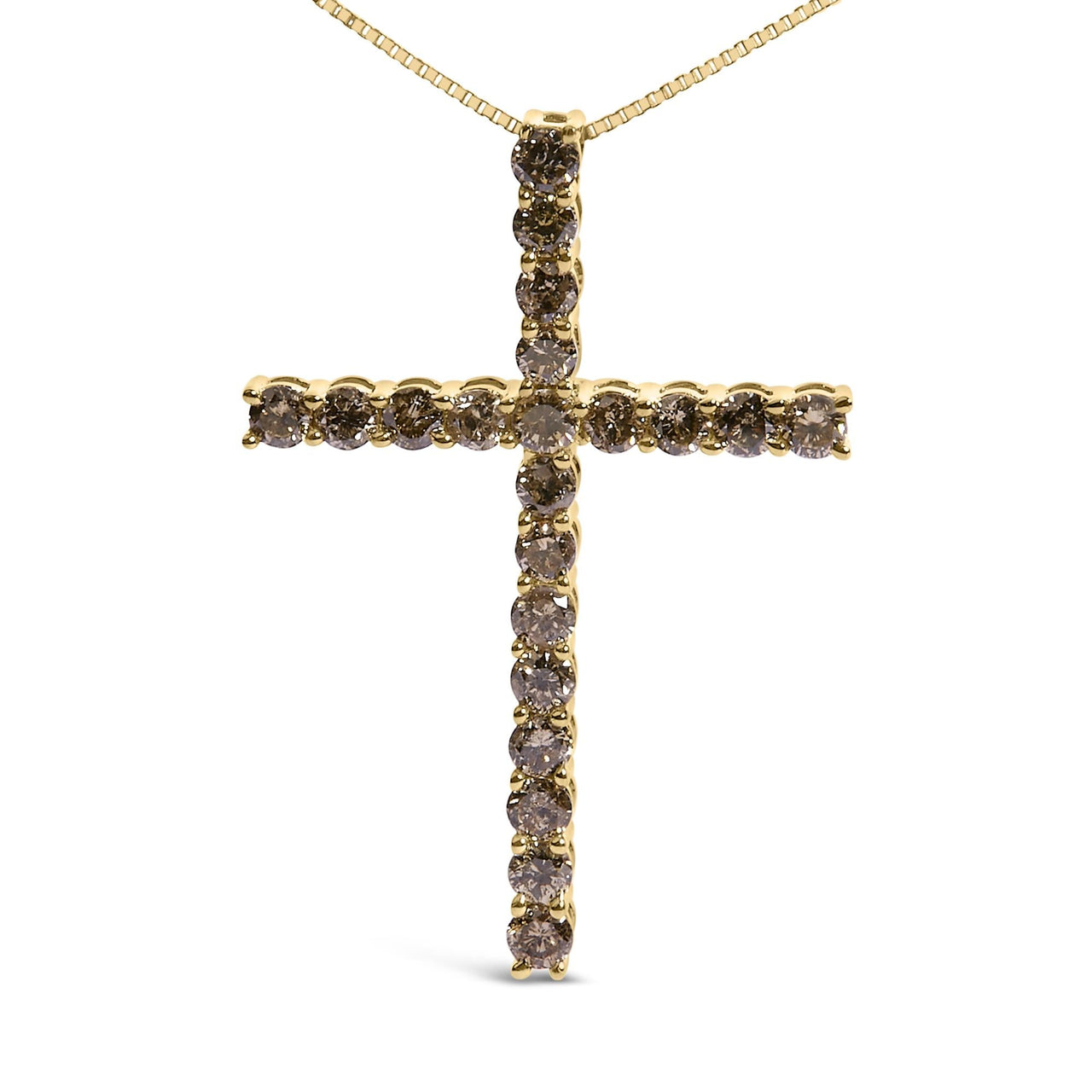 .925 Sterling Silver 1.0 Cttw Champagne Diamond Gold Cross Pendant Necklace for Women (Champagne Color, I1-I2 Clarity)- 18 inch