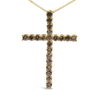 .925 Sterling Silver 1.0 Cttw Champagne Diamond Gold Cross Pendant Necklace for Women (Champagne Color, I1-I2 Clarity)- 18 inch