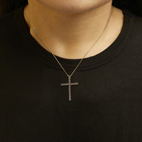 .925 Sterling Silver 1.0 Cttw Champagne Diamond Gold Cross Pendant Necklace for Women (Champagne Color, I1-I2 Clarity)- 18 inch