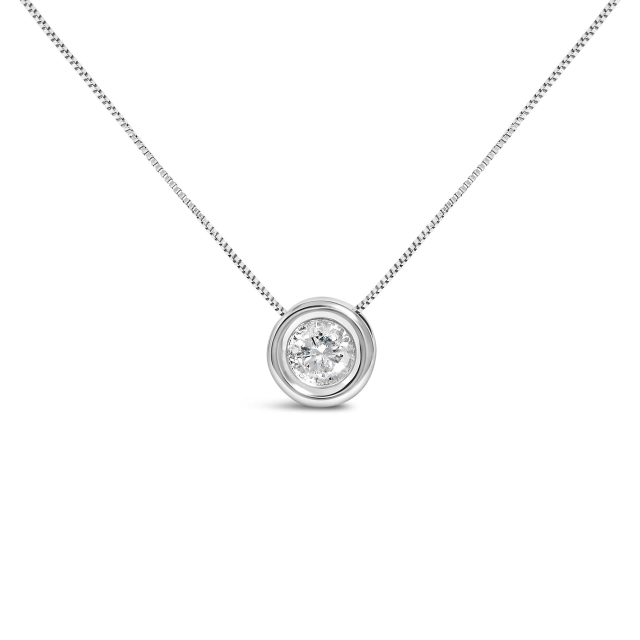 14K White Gold 1 1/6 Cttw Bezel Set Diamond Solitaire Pendant Necklace (H-I Color, SI2-I1 Clarity) - 18 Inch