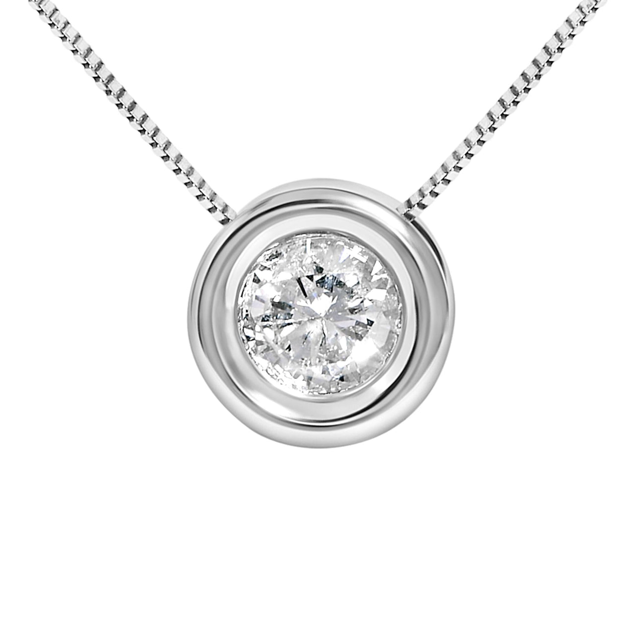 14K White Gold 1 1/6 Cttw Bezel Set Diamond Solitaire Pendant Necklace (H-I Color, SI2-I1 Clarity) - 18 Inch