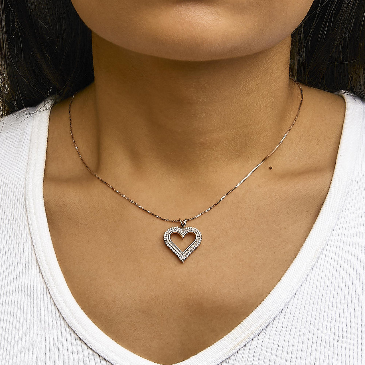 .925 Sterling Silver Diamond Heart 18" Pendant Necklace (I-J Color, I2-I3 Clarity)