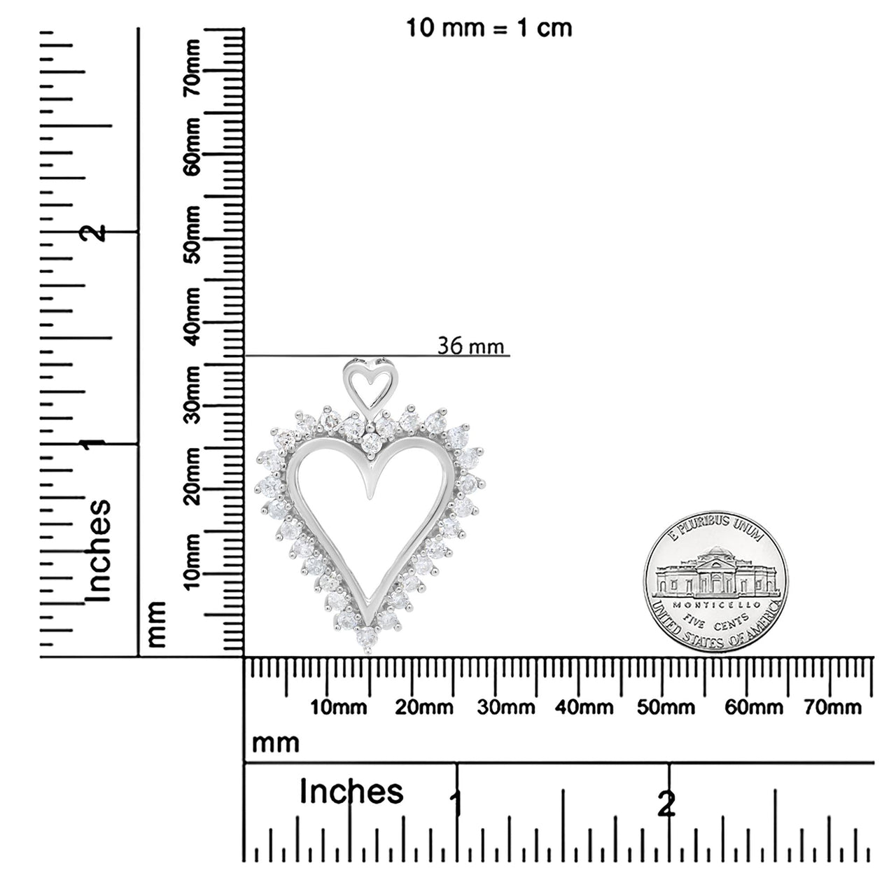 .925 Sterling Silver 1 3/4 Cttw Round Diamond Lined Open Heart Pendant 18" Necklace (I-J Color, I2-I3 Clarity)