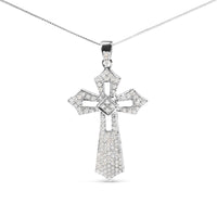 .925 Sterling Silver 1.00 Cttw Diamond Fleur De Lis Cross 18