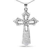 .925 Sterling Silver 1.00 Cttw Diamond Fleur De Lis Cross 18